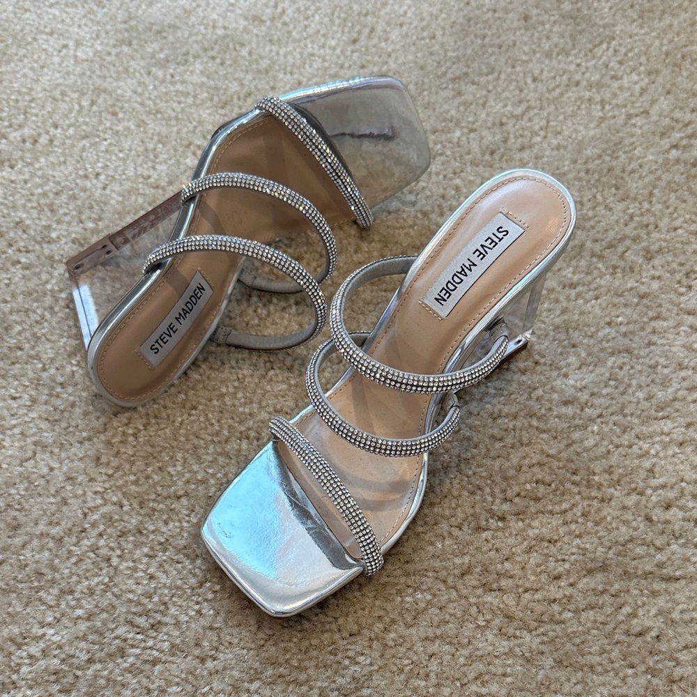 Steve Madden Metallic Silver Strappy Heels